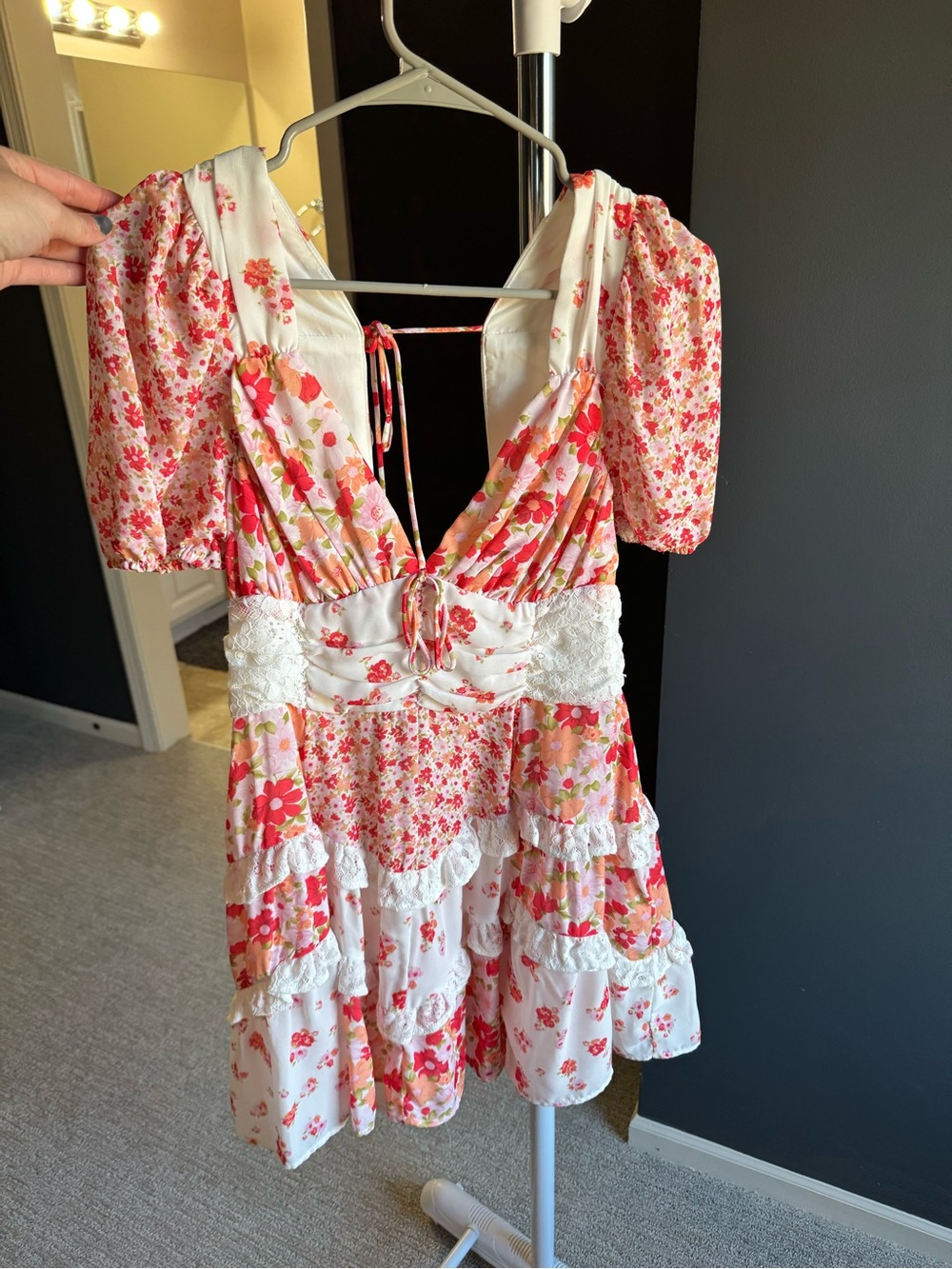 Altar'd State Pink & White Floral Tiered Mini Dress